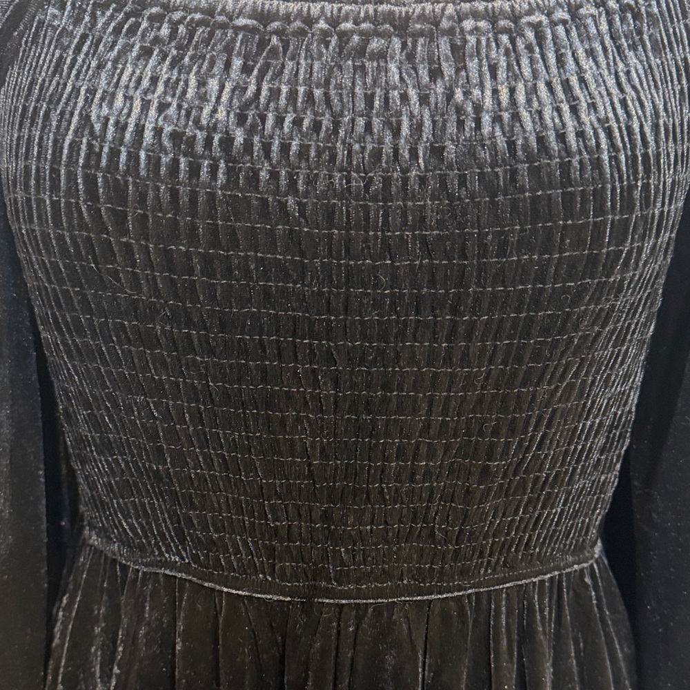 ZESICA Black Smocked Midi Dress Long Sleeve Square Neck Tiered Cottagecore - Picture 3 of 7